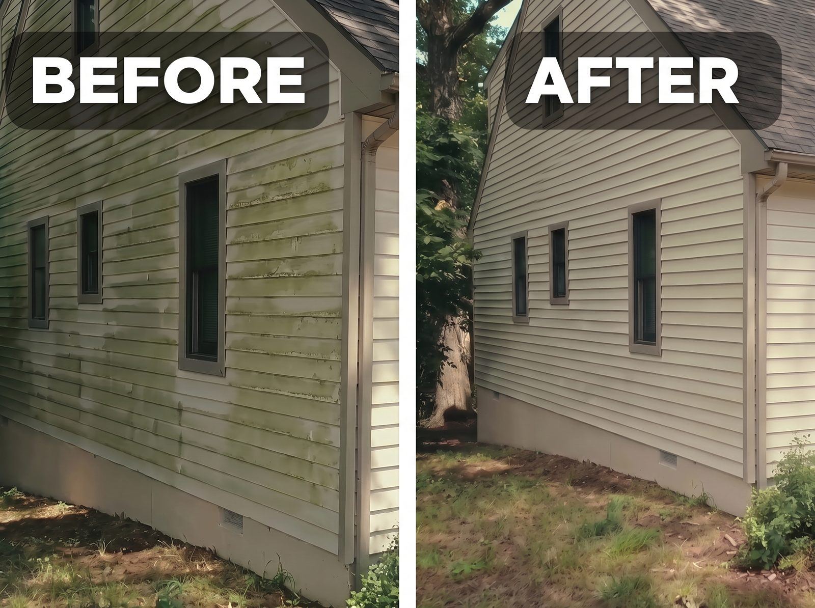 House siding before and after soft washing